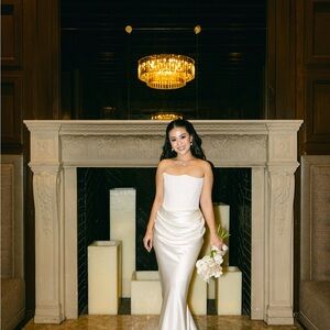 House of CB White Satin Strapless Maxi Dress